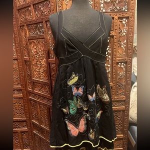 Double Zero Boho Embroidered Black sleeveless dress Butterflies size Medium M